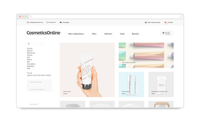 Wall Mural - cosmetics webstore site template mock up isolated, 3d illustration. makeup web page interface mockup