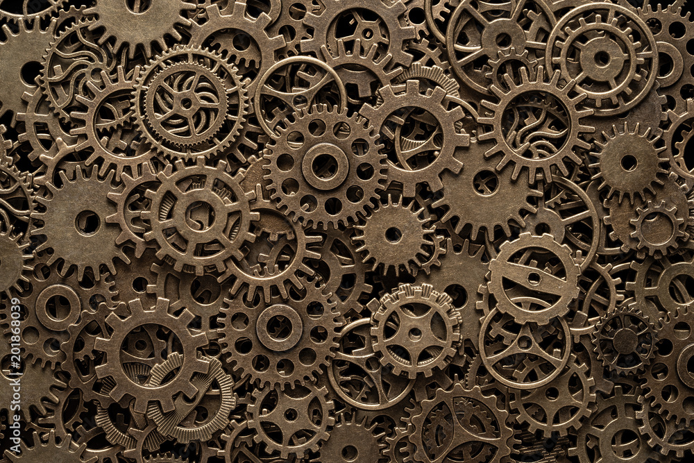 Brass cog wheels, steampunk background, texture with copy space Stock ...