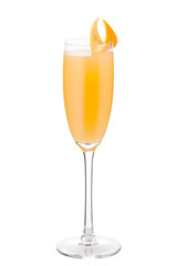 Cocktail Mimosa decorated with orange peel