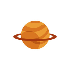 Wall Mural - Cosmic planet with ring icon. Space fantastic cosmos object. Orange sphere star with circle orbit. Astronomy, galaxy exploration design object Vector flat illustration