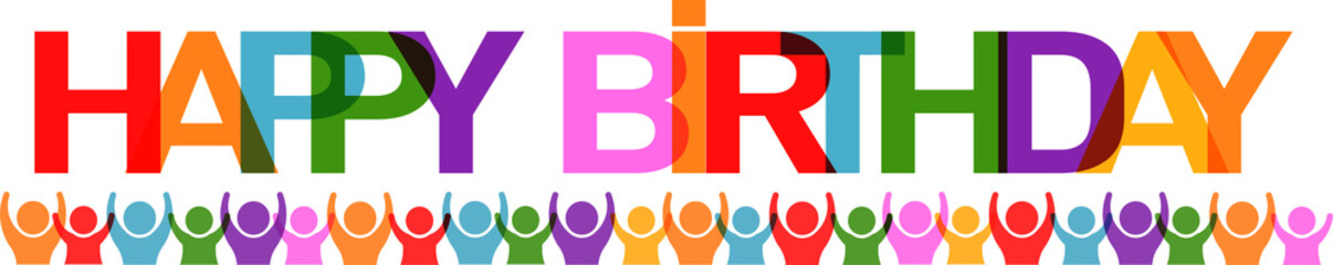 Wall Mural - Happy Birthday with People Banner. Vector Illustration Design