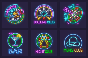 Wall Mural - Set of neon signs for nighttime entertainment facilities.