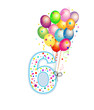 © Gulsen Gunel - Happy sixth birthday candle. Six numbered balloon. Colorful balloons. Greeting card background