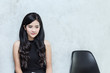 Beautiful young Asian woman with black hair waiting for job interview smile and positive thinking