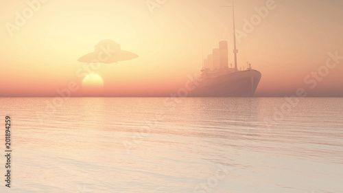 Fotografía ufo flying over ocean liner