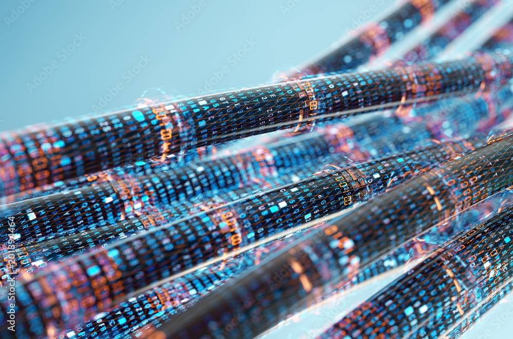 Concept image of cables and connections for data transfer in the digital world.3d rendering. - obrazy, fototapety, plakaty 