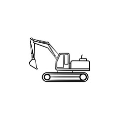 Sticker - Excavator with moving backhoe hand drawn outline doodle icon. Buldozer vector sketch illustration for print, web, mobile isolated on white background. Construction industry and machinery concept.