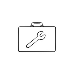 Poster - Toolbox hand drawn outline doodle icon. Builder box with image of wrench vector sketch illustration for print, website, mobile and infographics isolated on white background.