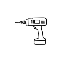 Sticker - Hammer drill hand drawn outline doodle icon. Vector sketch illustration with construction equipment - drill for print, web, mobile and infographics isolated on white background.