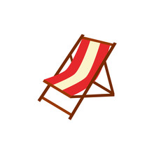 Vector Flat Travelling, Beach Vacation Symbol Beach Striped Red White Lounger Icon. Summer Holiday Poster, Banner Design Element. Isolated Illustration, White Background