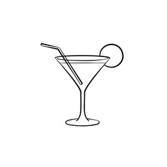 Poster - Cocktail drink hand drawn outline doodle icon. Vector sketch illustration of glass with alcohol cocktail drink for print, web, mobile and infographics isolated on white background.