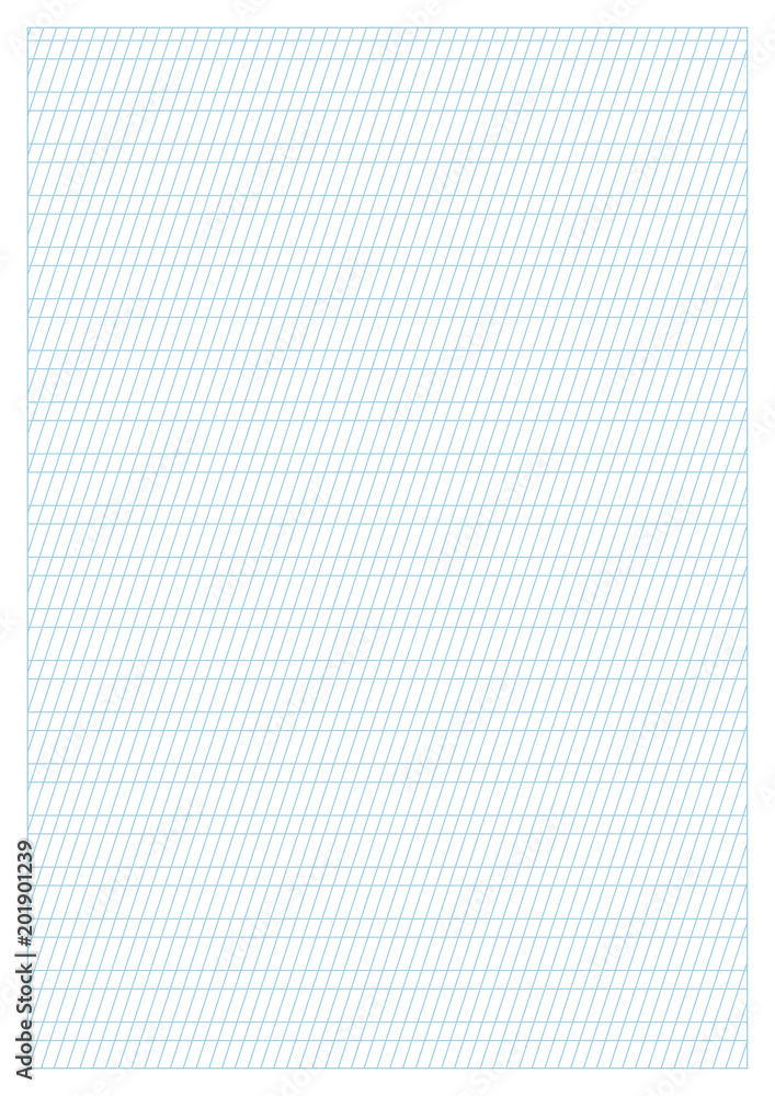 Vector blue calligraphy practice paper A4 size, printable, slanting lines every 3.5 mm, can be used for lettering and handwriting - obrazy, fototapety, plakaty 