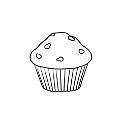 Wall Mural - Muffin hand drawn outline doodle icon. Vector sketch illustration of muffin for print, web, mobile and infographics isolated on white background.