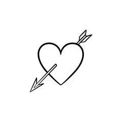 Sticker - Love heart with cupid arrow hand drawn outline doodle icon. Valentine heart pierced by cupid arrow vector sketch illustration for print, web, mobile and infographics isolated on white background.