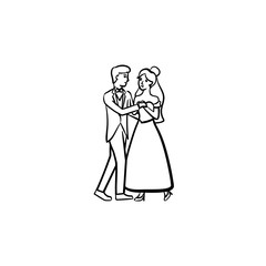 Canvas Print - First wedding dance hand drawn outline doodle icon. Dance of groom and bride at wedding vector sketch illustration for print, web, mobile and infographics isolated on white background.