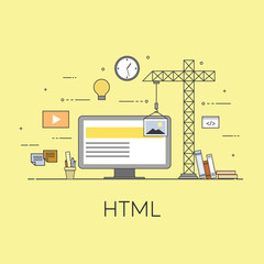 Flat mobile UI UX design web infographic concept illustration. Html coding for design interface. User interface experience, mockup, wireframe development concept.