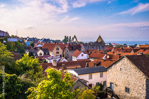 Visby - September 23, 2018: Panoramic view of the old town of Visby in Gotland, Принти на полотні