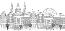 Budapest, Hungary - Seamless Banner Of The City’s Skyline, Hand Drawn Black And White Illustration