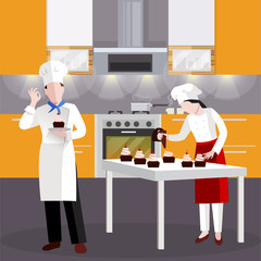 Poster - Flat Cooking people In Restaurant Composition