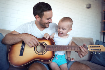 Sticker - Dad and son play guitar