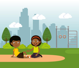 Poster - park with kid zone scene with kids playing vector illustration design