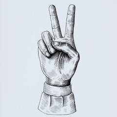 Hand drawn v sign isolated on background