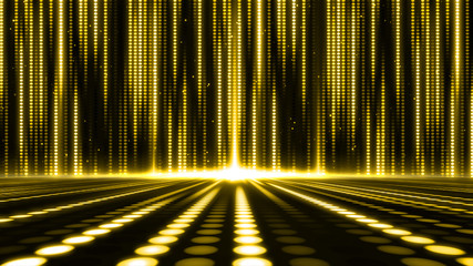 Poster - Digital abstract moving golden glittering and elegance light dots pattern for stage show  background and screensaver