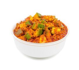 Indian Traditional Raw Mango Pickle Also Know as Aam Ka Achar or Kari Ka Achar on White Background