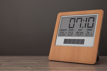 Fototapete - Wooden Solar Digital Modern Alarm Clock. 3d Rendering