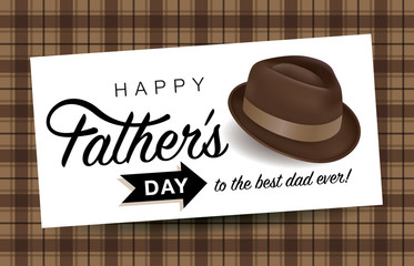 Wall Mural - Happy fathers day greeting card with typography design, hat and repeating pattern background