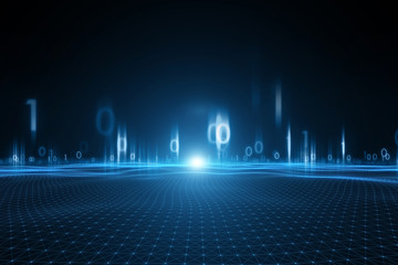 Wall Mural - abstract computer binary number cyberspace network net with lines and dots illustration background.
