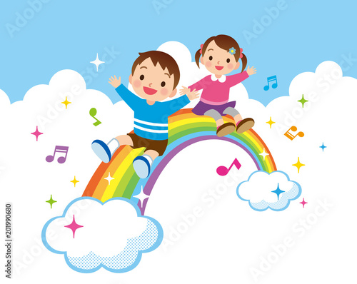 虹と子供たち Adobe Stock でこのストックイラストを購入して 類似