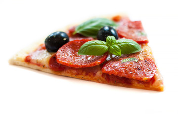 Wall Mural - Hot Pepperoni Pizza Slice  isolated on white background.