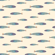 Seamless Pattern With Hand Painted Green Fishes. Colorful Watercolor Background For Fabric, Wallpapers, Gift Wrapping Paper, Scrapbooking.
