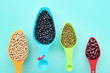 Assortment of beans in spoon for background