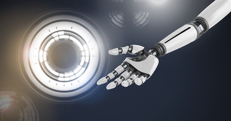 Robotic android hand and Glowing circle technology interface