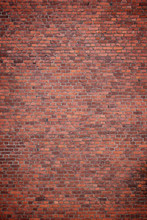 Big Full Frame Background Of Detailed Old Red Brick Wall With Vignette. Copy Space.
