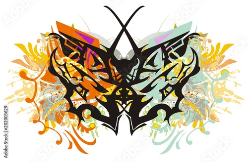 Colorful Dragon Butterfly Wings Splashes Grunge Abstract