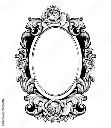 Vintage Round Frame With Rose Flowers Decor Vector Antique