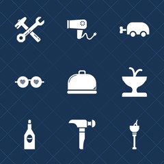 Premium set with fill icons. Such as tool, water, hippie, hairdryer, glasses, architecture, fountain, hairstyle, saw, spanner, dryer, hairdresser, equipment, screwdriver, care, beauty, work, red, pram