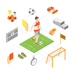 Wall Mural - Soccer Sport Game Signs 3d Icons Set Isometric View. Vector