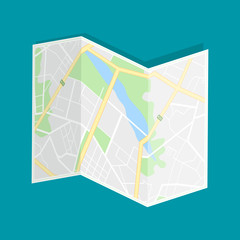 Wall Mural - Map of the city, locality. Color scheme background. GPS navigation, along the road and streets. Flat vector cartoon illustration.