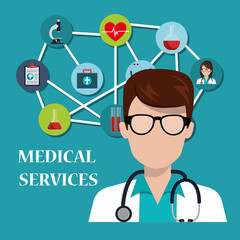 Canvas Print - doctor with medical service icons vector illustration design