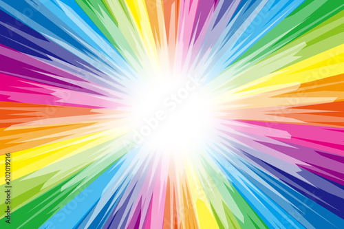 Background Wallpaper Vector Illustration Design Free Free Size Charge Free Colorful Color Rainbow Show Business Entertainment Party Image 背景素材 虹色 レインボー スペクトル 日光 お日様 光 光線 放射光 輝き 放射線 集中線 ビーム Stock Vector