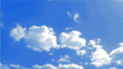 Wall Mural - vector background. white clouds in the blue sky. halftone effect. vector illustration.