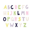 © Maria Skrigan - Hand drawn latin alphabet in Scandinavian style with pastel colored capital letters. Make your own lettering. Isolated on white background. Vector illustration. Design concept for typographic poster.