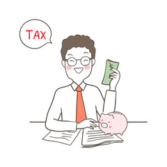 Vector illustration character design business man planning saving money pay tax Draw doodle cartoon style