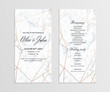 Double-sided wedding program template. Geometric design in rose gold on the marble background. Dimensions 4x8 inch. Seamless marble pattern in the palette.