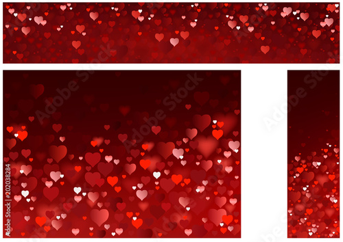 Bright Red Hearts Abstract Banners - Set of Background Illustrations with Gli...