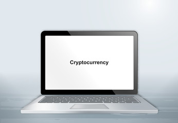 Canvas Print - Laptop auf Holztisch - Cryptocurrency